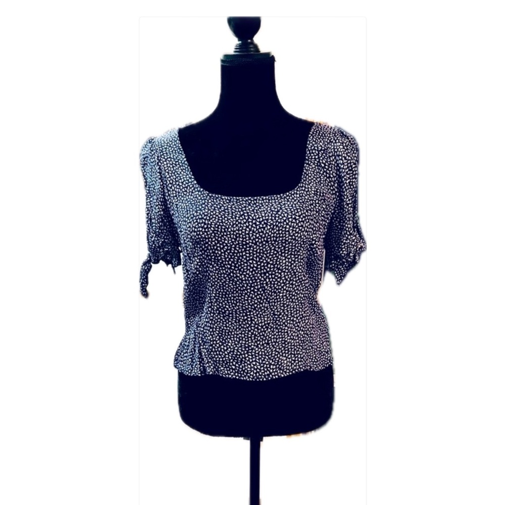 Anthropologie Black and White Polka Dot Square Neck Blouse